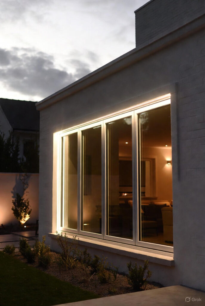 Modern LED bulbs glowing softly in a decorated living room