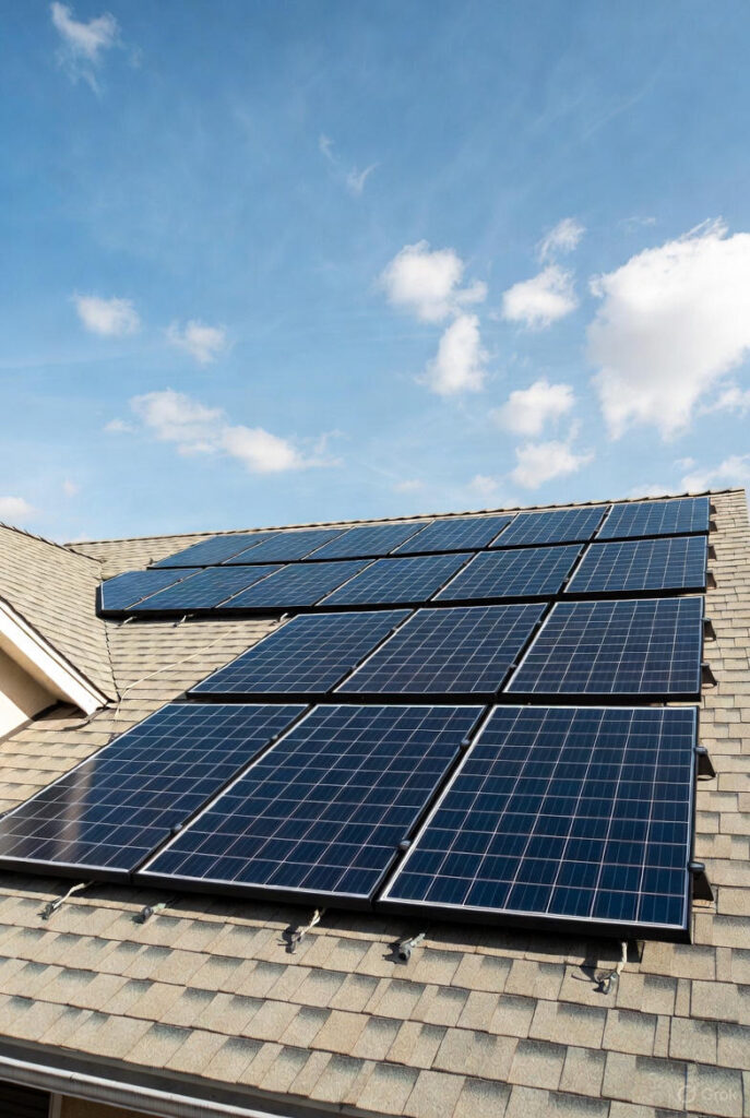 Roof solar panels installed on a residential home