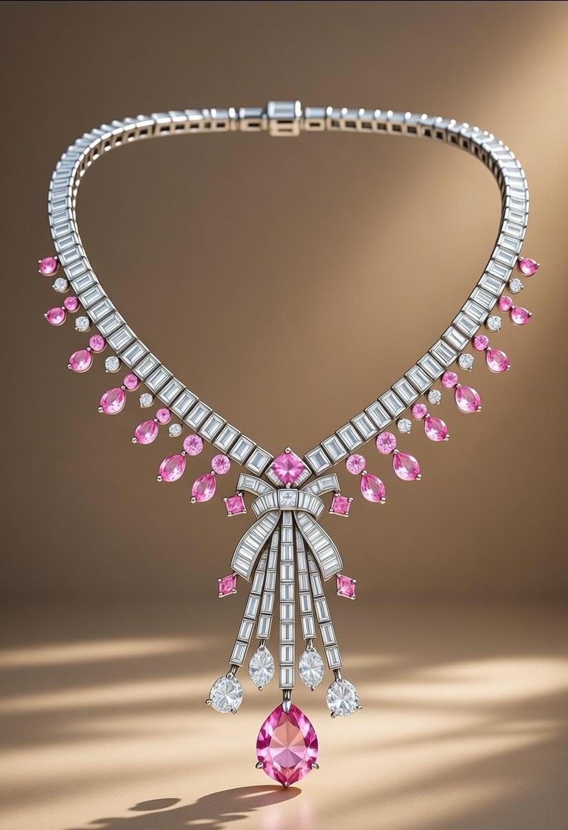 #pink cushion cut diamond loose stone #pear-shaped white diamond for necklace #baguette-cut white diamond layout