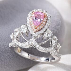 Eternal Blush pear-cut pink diamond ring with halo setting